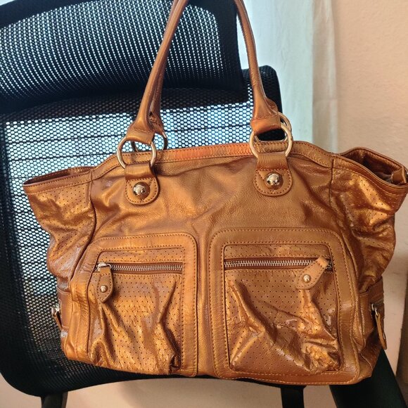 Charles David Crinkle Leather Shoulder Bag/Satchel in Golden Bronze - Picture 2 of 10